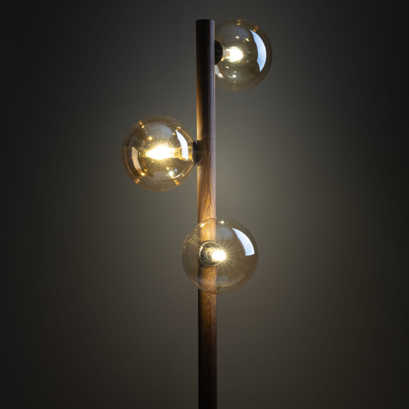 Lampa podłogowa Estera Wood TK Lighting | 3 szklane kule