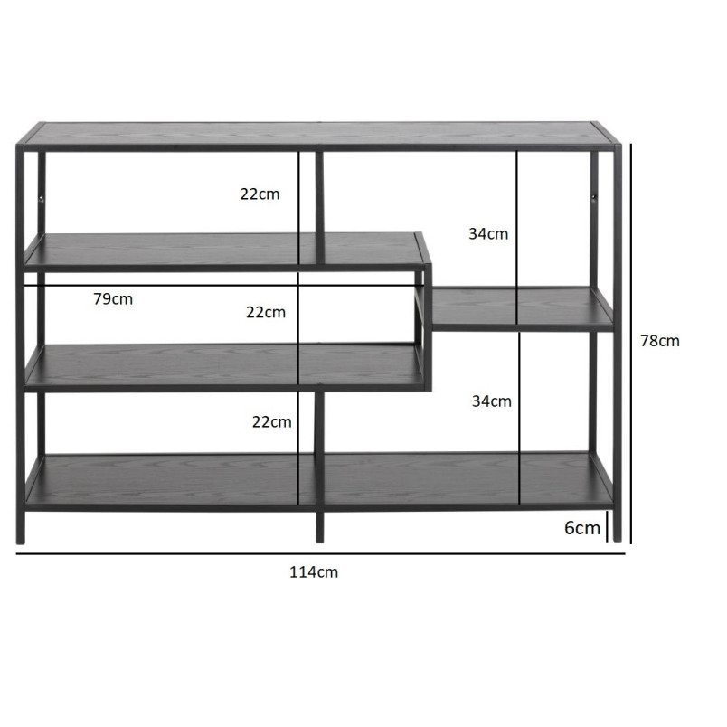 Regał loft Actona Seaford V | Czarny, 114x78cm | Styl Industrialny