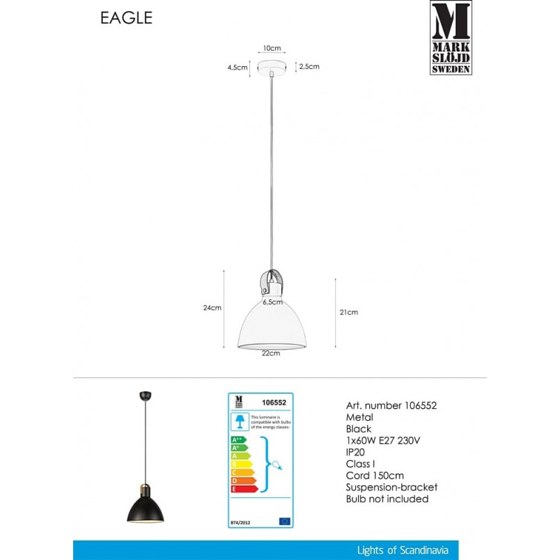 Lampa wisząca Eagle czarna | Markslojd - Skandynawski design