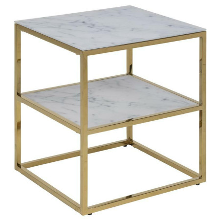 Szafka nocna glamour Actona: Biały marmur i złoto | Alisma 45cm
