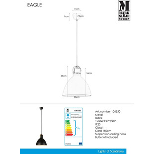 Lampa Skandynawska Wisząca Eagle Czarna 35cm - Markslojd
