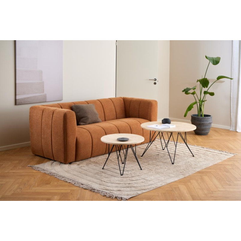 Stolik okrągły Actona Prunus | Kamienny blat trawertyn, 55cm