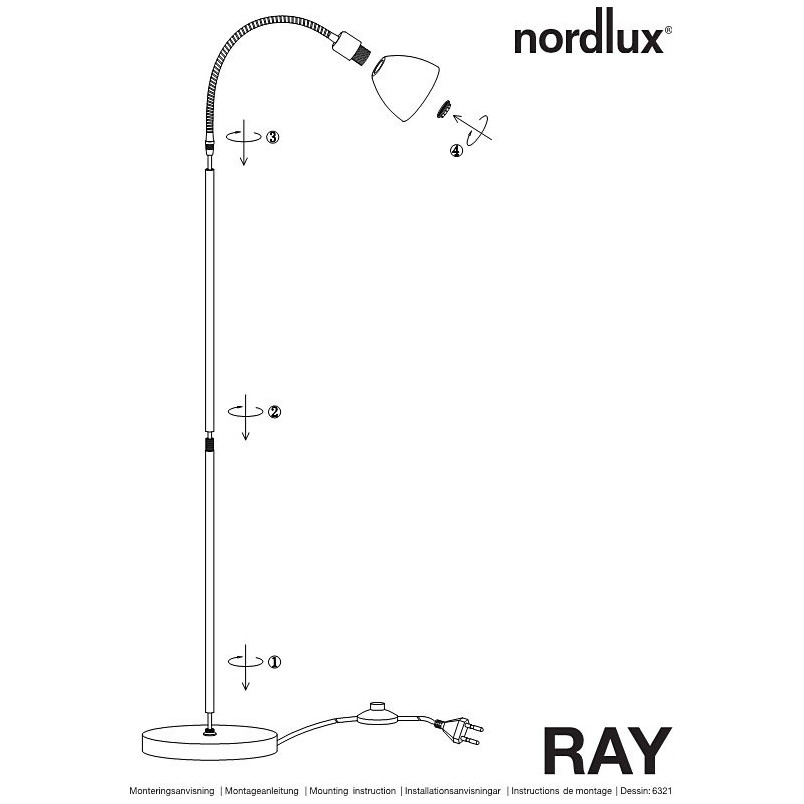 Lampa podłogowa Ray czarna - Nordlux | Nowoczesne oświetlenie