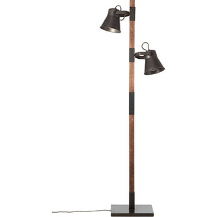 Lampa podłogowa industrialna Plow | Czarna stal i drewno | Brilliant