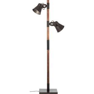 Lampa podłogowa industrialna Plow | Czarna stal i drewno | Brilliant