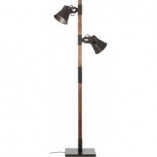 Lampa podłogowa industrialna Plow | Czarna stal i drewno | Brilliant