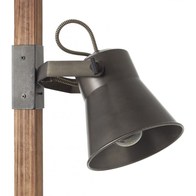 Lampa podłogowa industrialna Plow | Czarna stal i drewno | Brilliant