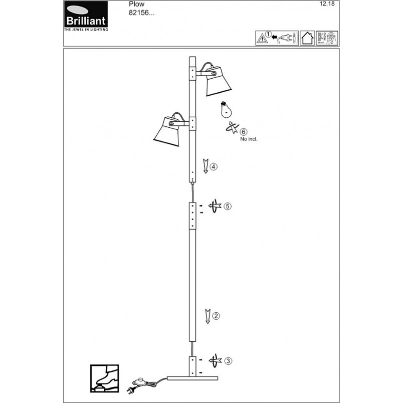 Lampa podłogowa industrialna Plow | Czarna stal i drewno | Brilliant