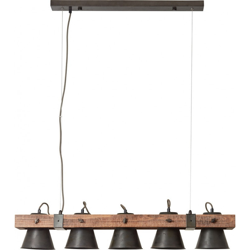 Lampa wisząca industrialna Plow - czarna stal/drewno | Brilliant
