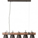 Lampa wisząca industrialna Plow - czarna stal/drewno | Brilliant