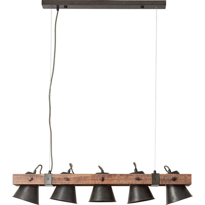 Lampa wisząca industrialna Plow - czarna stal/drewno | Brilliant