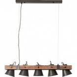 Lampa wisząca industrialna Plow - czarna stal/drewno | Brilliant