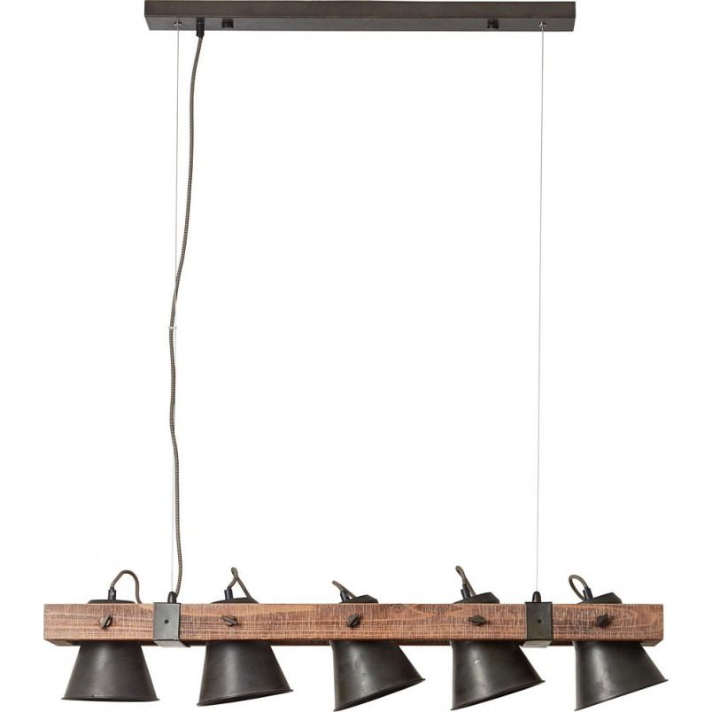 Lampa wisząca industrialna Plow - czarna stal/drewno | Brilliant