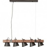 Lampa wisząca industrialna Plow - czarna stal/drewno | Brilliant