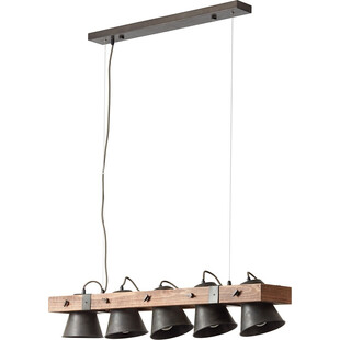 Lampa wisząca industrialna Plow - czarna stal/drewno | Brilliant