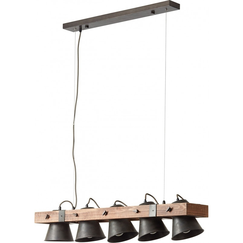 Lampa wisząca industrialna Plow - czarna stal/drewno | Brilliant