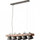 Lampa wisząca industrialna Plow - czarna stal/drewno | Brilliant