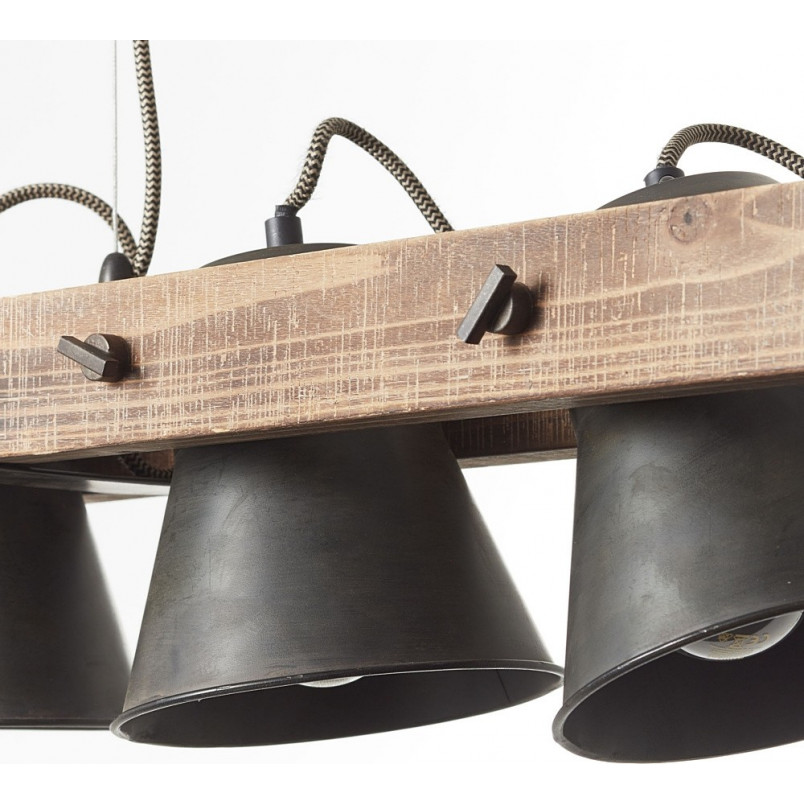Lampa wisząca industrialna Plow - czarna stal/drewno | Brilliant