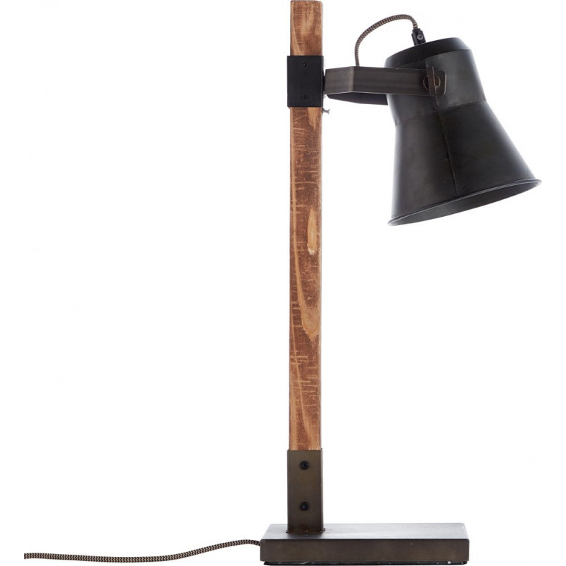 Lampa biurkowa industrialna Plow | Czarna stal / Drewno | Brilliant
