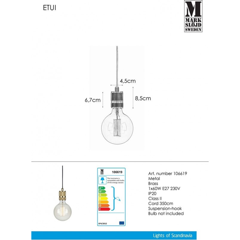 Lampa wisząca "żarówka" mosiądz Markslojd | Sklep z lampami