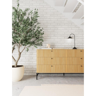 Komoda Actona Albany | Ryflowana, 6 szuflad, dąb naturalny