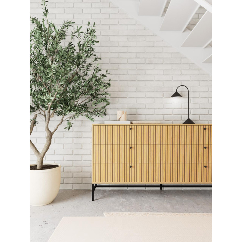 Komoda Actona Albany | Ryflowana, 6 szuflad, dąb naturalny