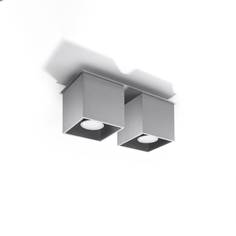 Lampa spot kwadratowa 2 punktowa szara Quad | Sollux