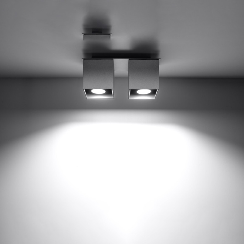 Lampa spot kwadratowa 2 punktowa szara Quad | Sollux