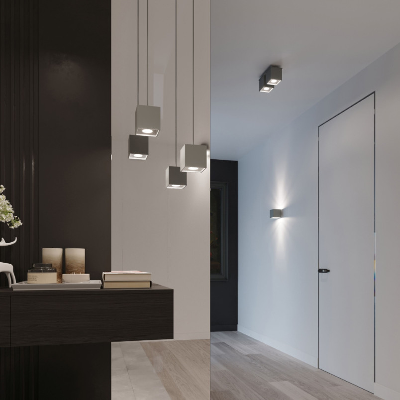 Lampa spot kwadratowa 2 punktowa szara Quad | Sollux