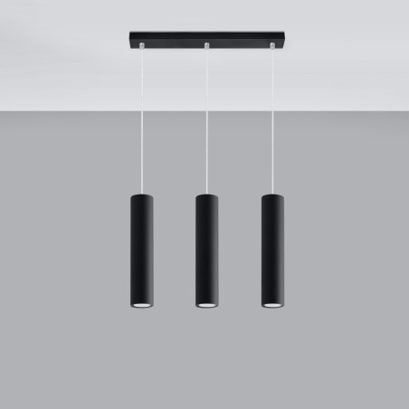 Lampa wisząca Lagos 3 tuby czarna - Sollux | Salon, Kuchnia