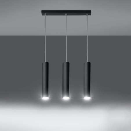 Lampa wisząca Lagos 3 tuby czarna - Sollux | Salon, Kuchnia
