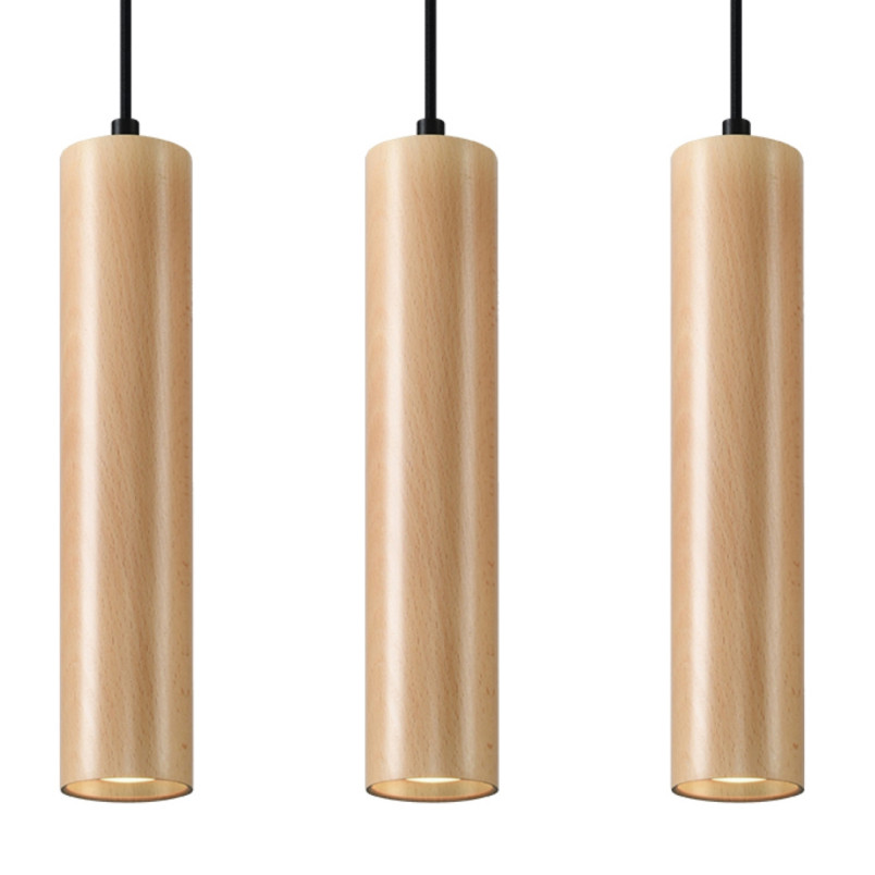 Lampa wisząca drewniana Lino - 3 tuby Sollux | Skandynawski design