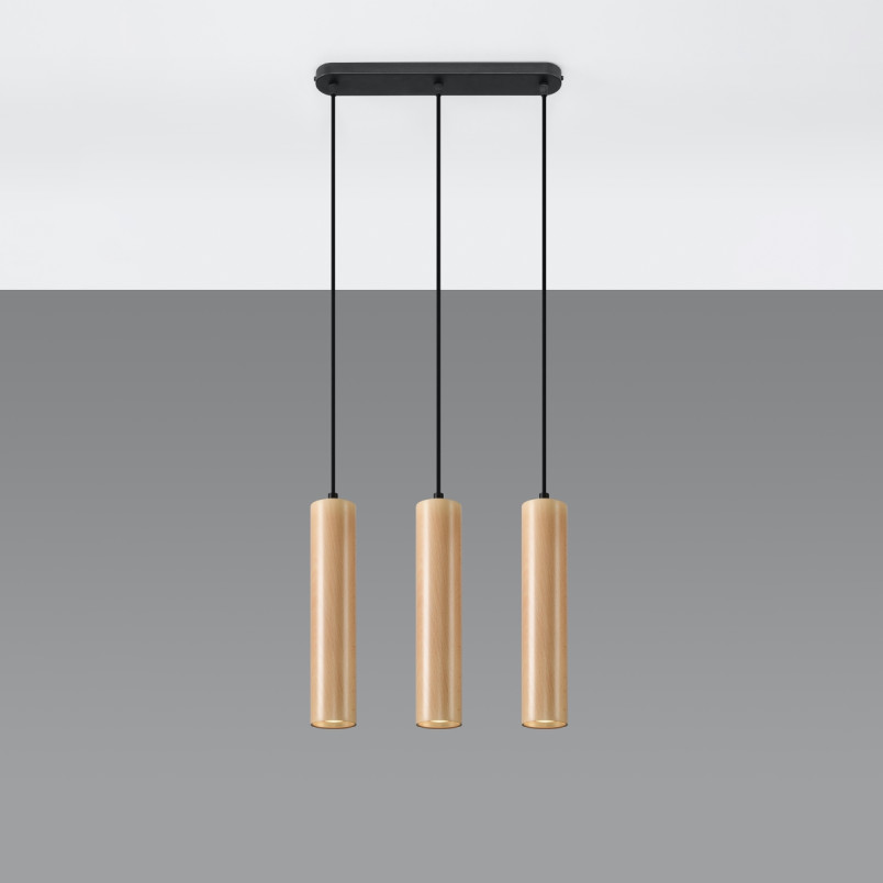 Lampa wisząca drewniana Lino - 3 tuby Sollux | Skandynawski design
