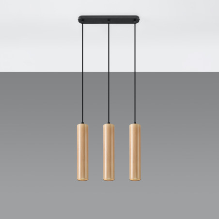 Lampa wisząca drewniana Lino - 3 tuby Sollux | Skandynawski design