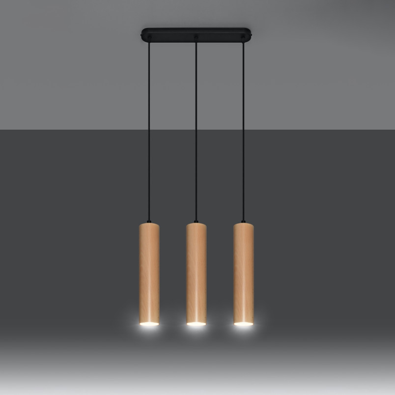 Lampa wisząca drewniana Lino - 3 tuby Sollux | Skandynawski design