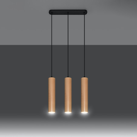 Lampa wisząca drewniana Lino - 3 tuby Sollux | Skandynawski design