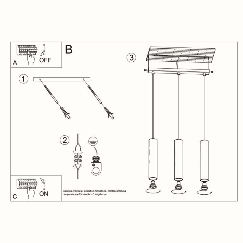 Lampa wisząca drewniana Lino - 3 tuby Sollux | Skandynawski design