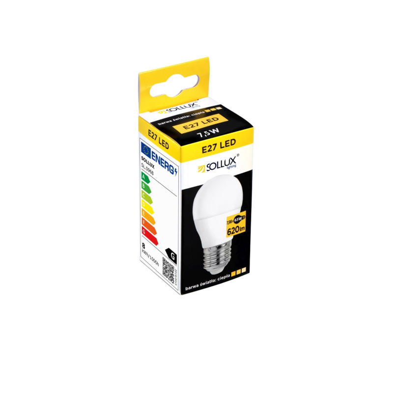 Żarówka LED E27 Sollux 7,5W 3000K - Ciepłe Światło, 5 Lat Gwarancji