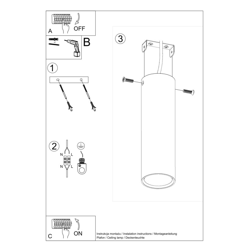 Lampa spot Lagos Sollux - czarna tuba 6cm | Sklep z oświetleniem
