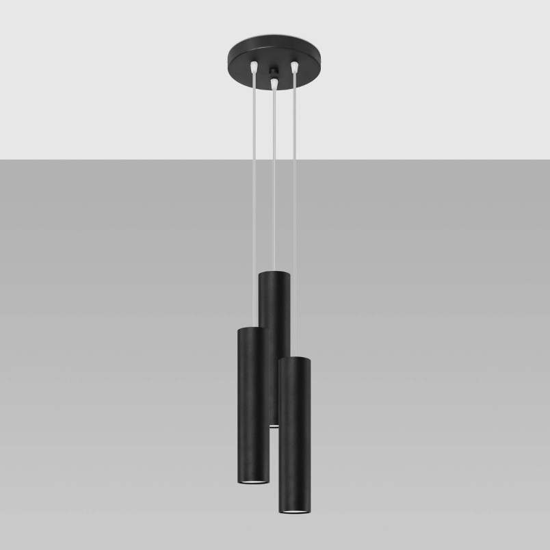 Lampa wisząca LAGOS 3 tuby czarna | Sollux - Sklep z lampami