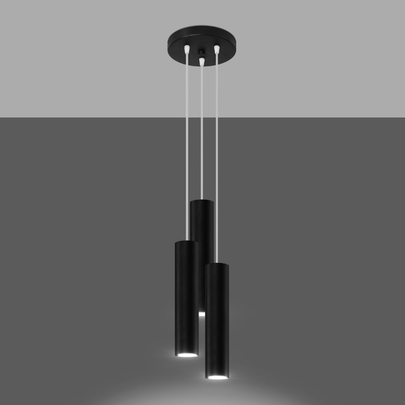 Lampa wisząca LAGOS 3 tuby czarna | Sollux - Sklep z lampami