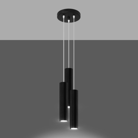 Lampa wisząca LAGOS 3 tuby czarna | Sollux - Sklep z lampami