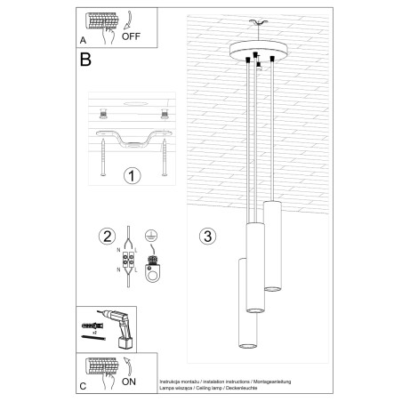 Lampa wisząca LAGOS 3 tuby czarna | Sollux - Sklep z lampami