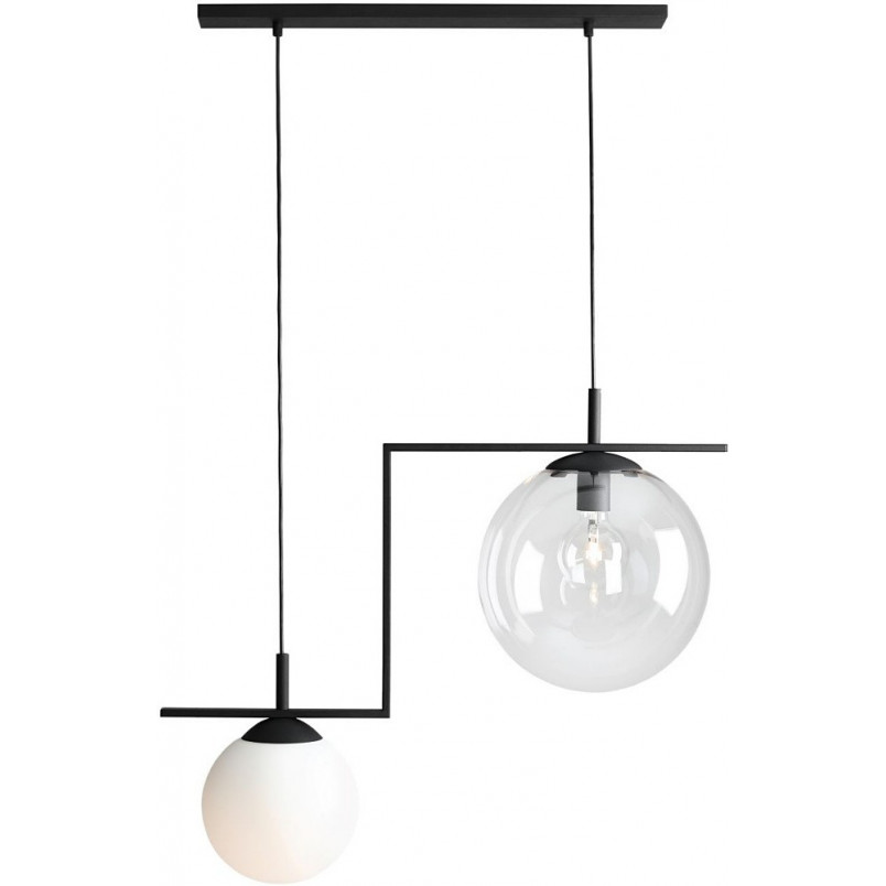 Designerska Lampa wisząca 2 szklane kule Zac Black II 72 przezroczysto-biało-czarna Aldex do salonu