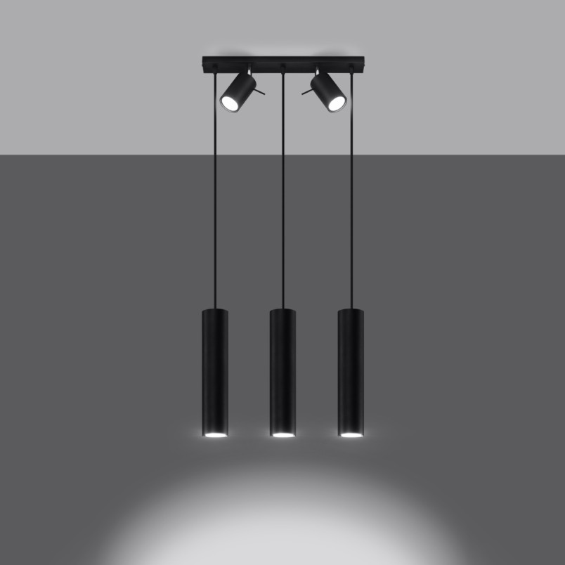 Lampa wisząca Ring Sollux | 3 tuby, czarna | Sklep z lampami