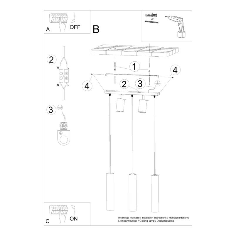 Lampa wisząca Ring Sollux | 3 tuby, czarna | Sklep z lampami