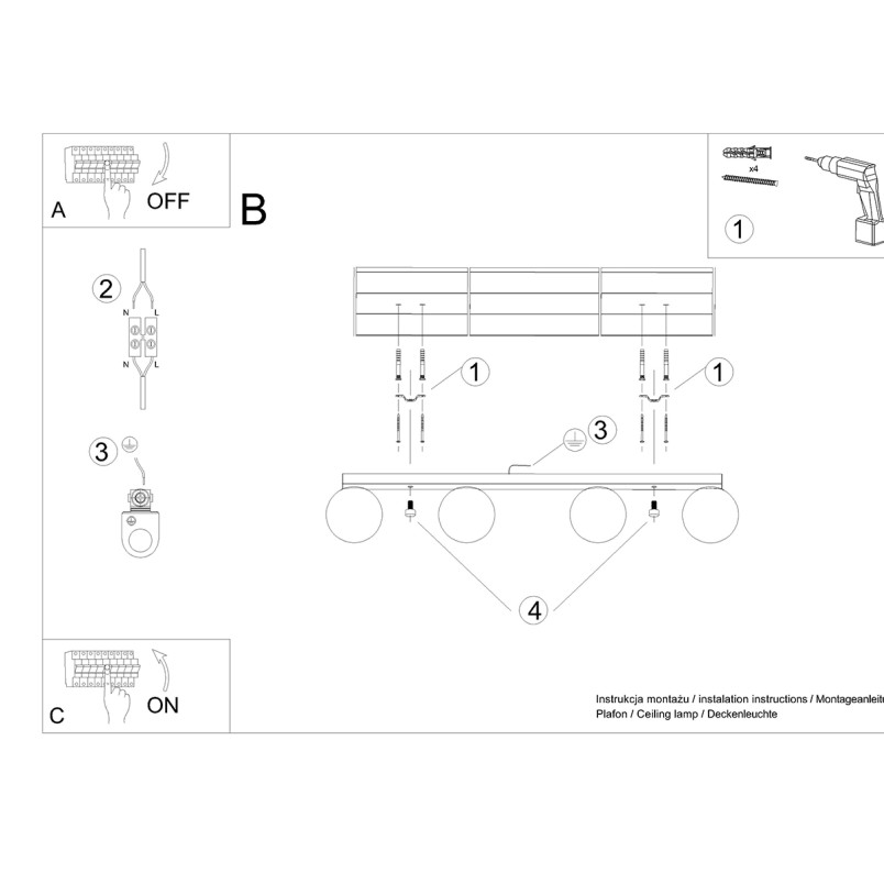 Plafon Sollux Yoli 88cm - 4 szkła, biały | Oświetlenie