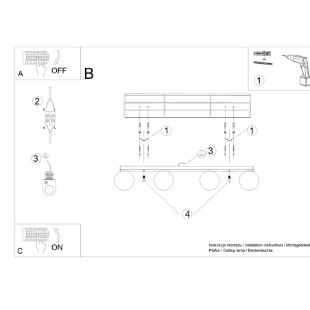 Plafon Sollux Yoli 88cm - 4 szkła, biały | Oświetlenie