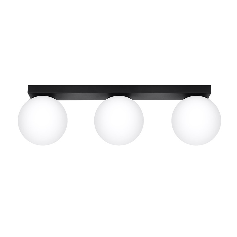 Plafon Sollux Yoli: 3 szklane kule | Biały/Czarny | 50cm