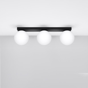 Plafon Sollux Yoli: 3 szklane kule | Biały/Czarny | 50cm
